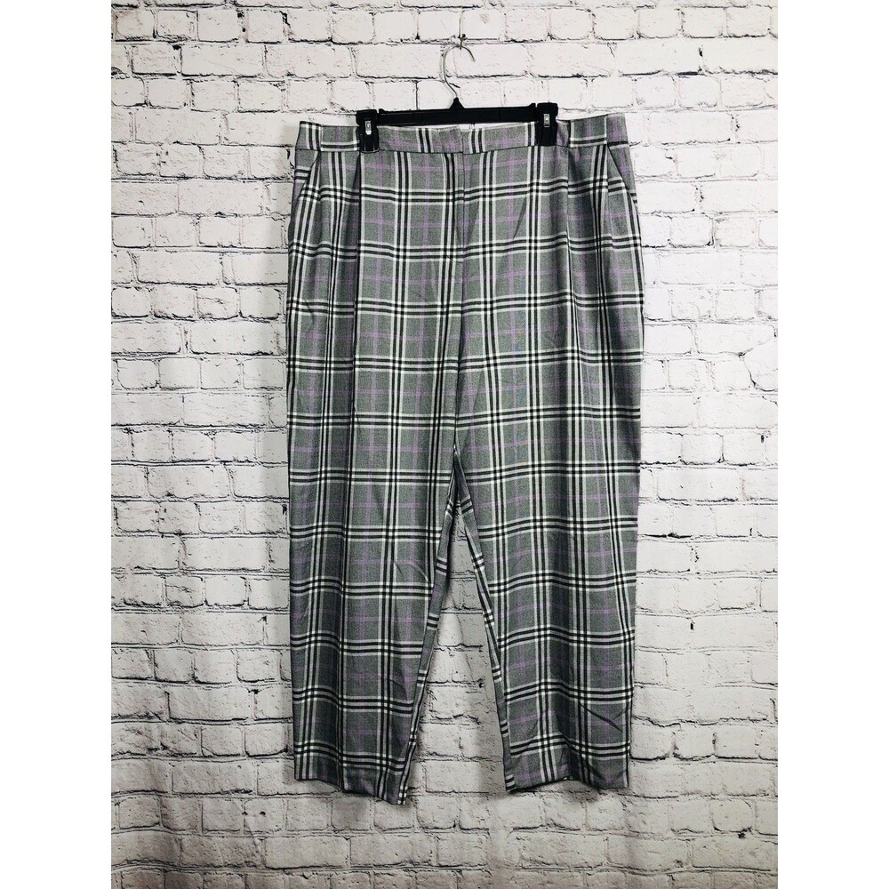 ASOS Design Women's Plaid Trousers Pleated Tapered Leg‎ Grey Purple US 16
